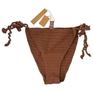 SKIMS Crochet Swim Tie Bikini Bottom Jasper Brown 3X NWT Moderate Side Tie